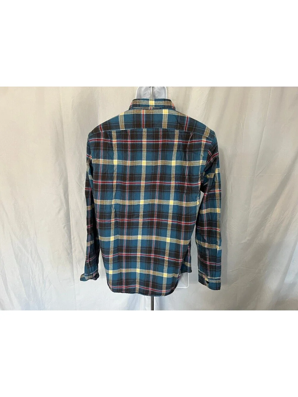 J. Crew Men's Blue Yellow Red Midweight l/s Flannel Shirt Slim Fit Large L